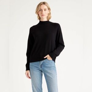 Quince 100% Organic Cotton Mock Neck Sweater Black Medium